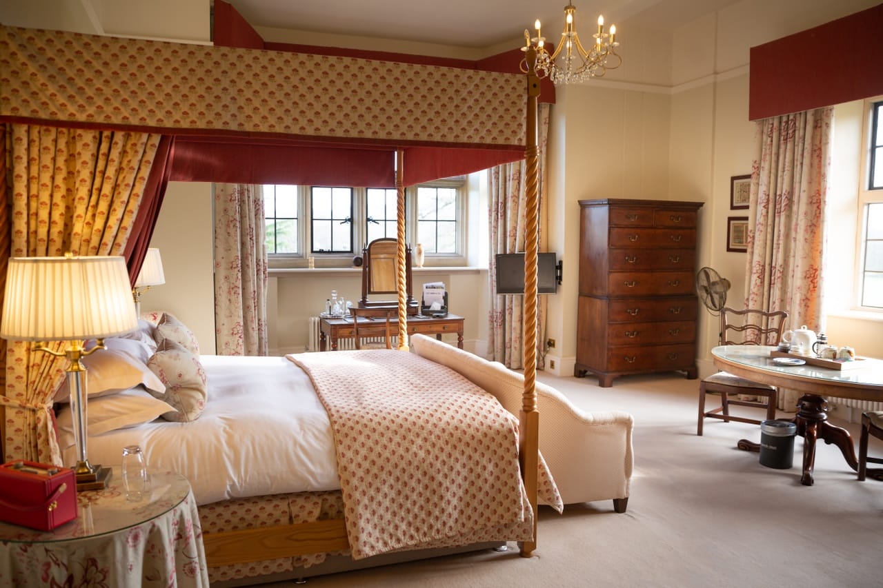 Hotel room in Wales with a 4 poster bed