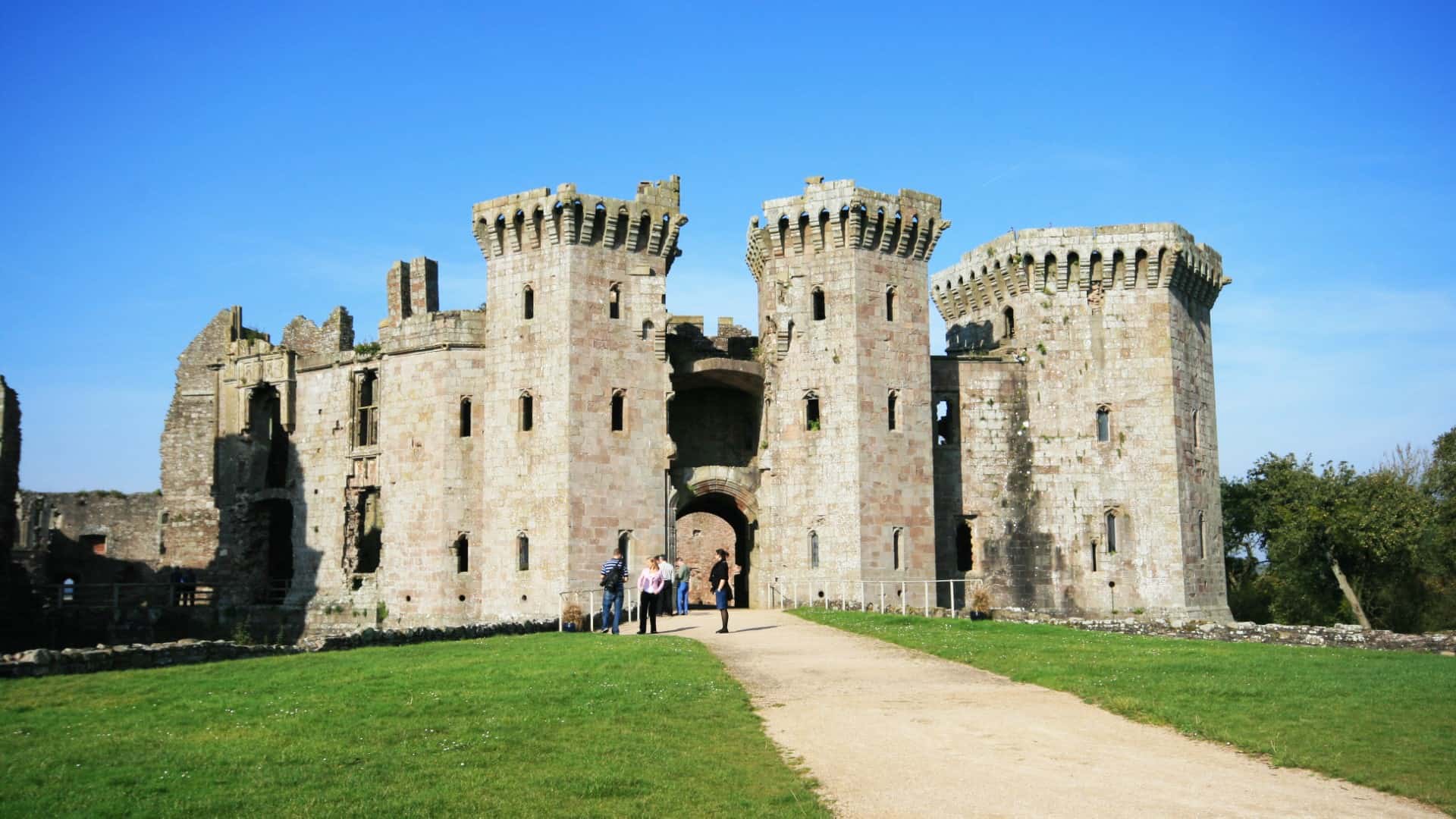 Raglan Castle ruins in Monmouthshire, South Wales