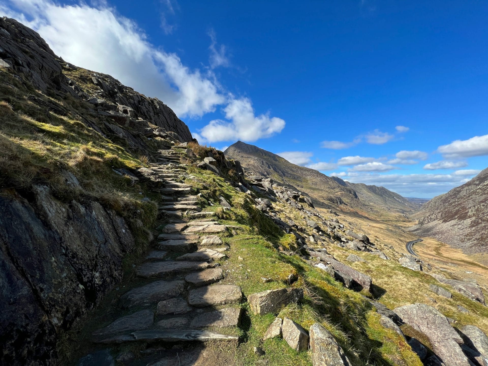 Stone step path leading up Snowdonia