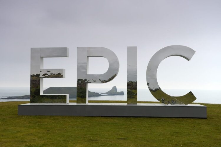 Letters spelling out EPIC at Worms Head in Wales