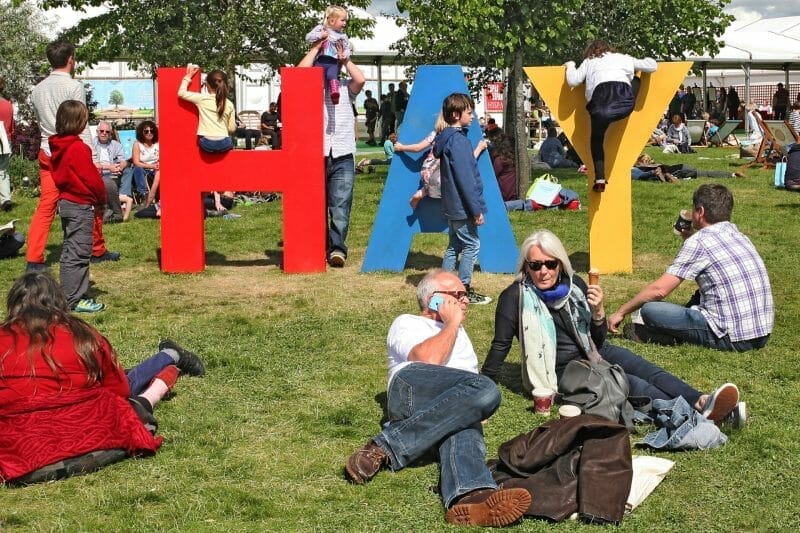 Adults and children at the Hay festival