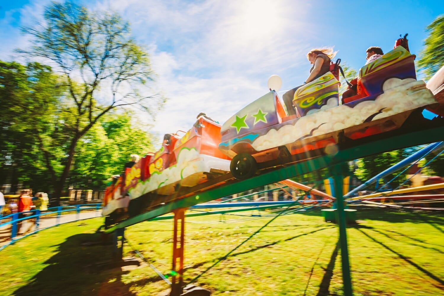 Kids rollercoaster at theme park in Wales