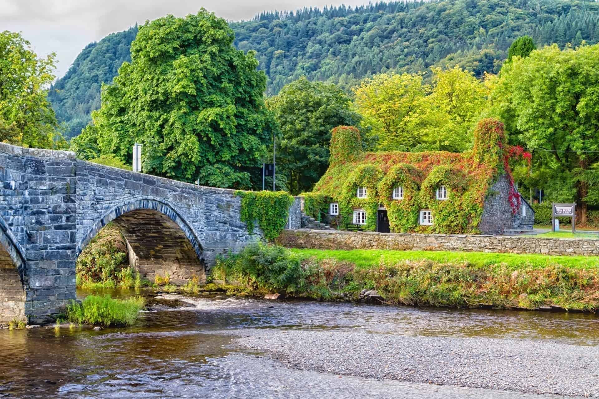 Pont Fawr, famous medieval stone bridge across the river Conwy