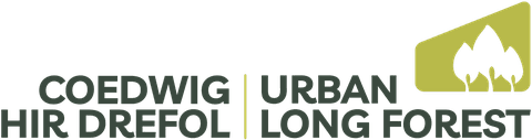 Urban Long Forest and Coedwig Hir Drefol bilingual project logo by Keep Wales Tidy, featuring stylised trees.